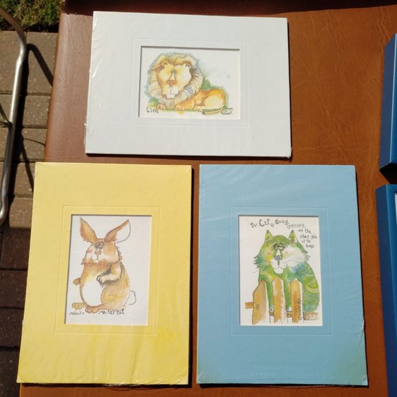 BRAND NEW SET OF 3 NEDOBECK PRINTS WITH CAT, LION, AND RABBIT AND CUSTOM MATS - Picture 6 of 14
